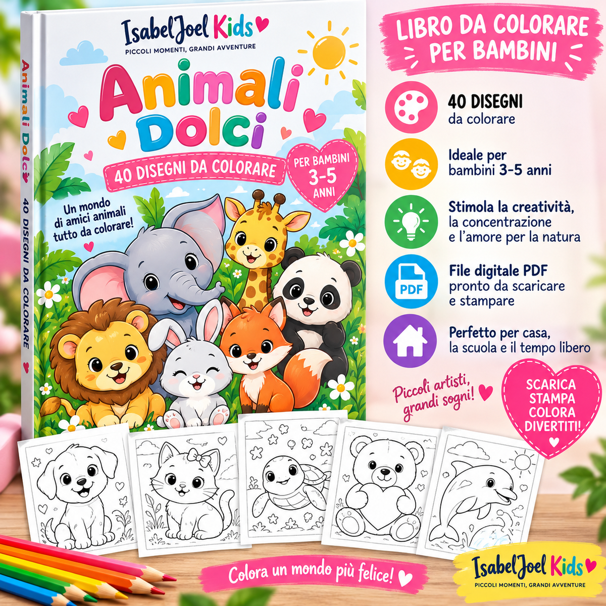 Animali Dolci – 40 Disegni da Colorare | 3–5 Anni