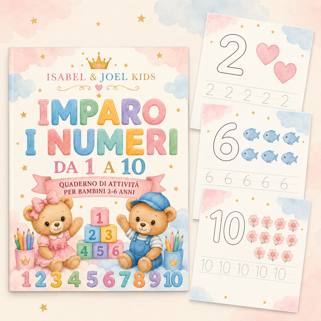 Imparo i numeri da 1 a 10 – Quaderno di attività per bambini 3–6 anni